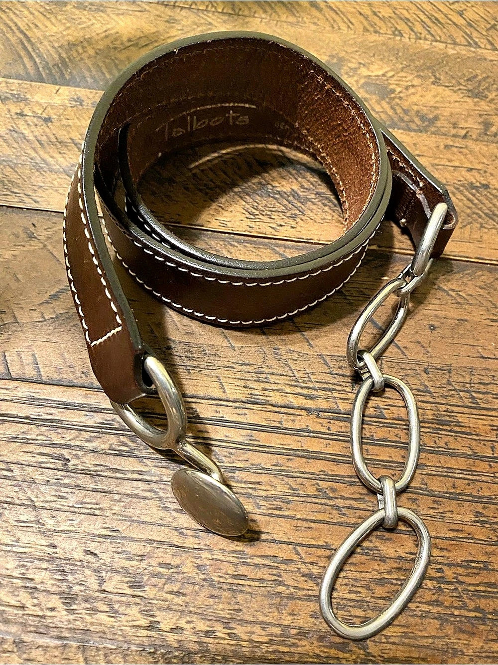 Vintage Talbots Brown Leather Chain Belt Made in Italy Size L
